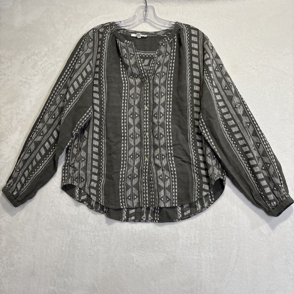 Splendid Women's Olive Green Freesia Long Sleeve Linen Button-Up Shirt Top Small